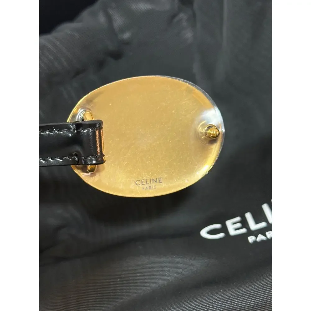 CELINE Thin Plate Belt 13mm Black Taurillon Leather Gold Size 85 NIB